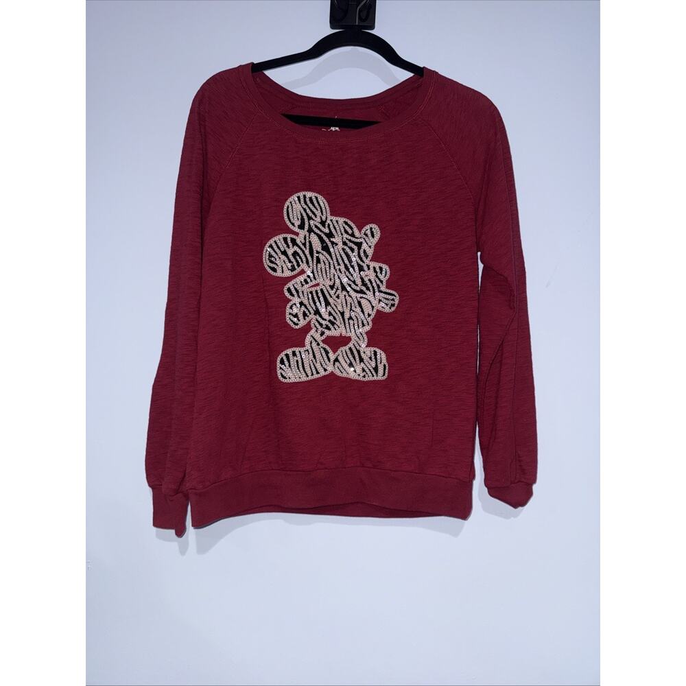 Disney Parks Red Sweatshirt with Black/White Sequin Zebra Print Mickey Size M